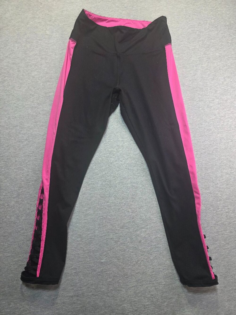 PINK Victoria's Secret Ultimate Leggings Black Pink Lace Up Ankle Size L